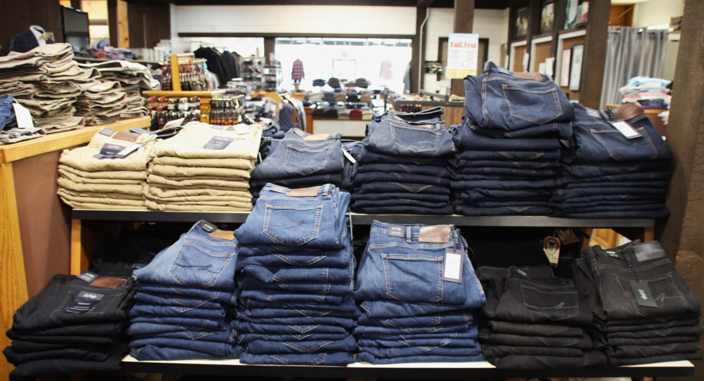 jeans on shelves